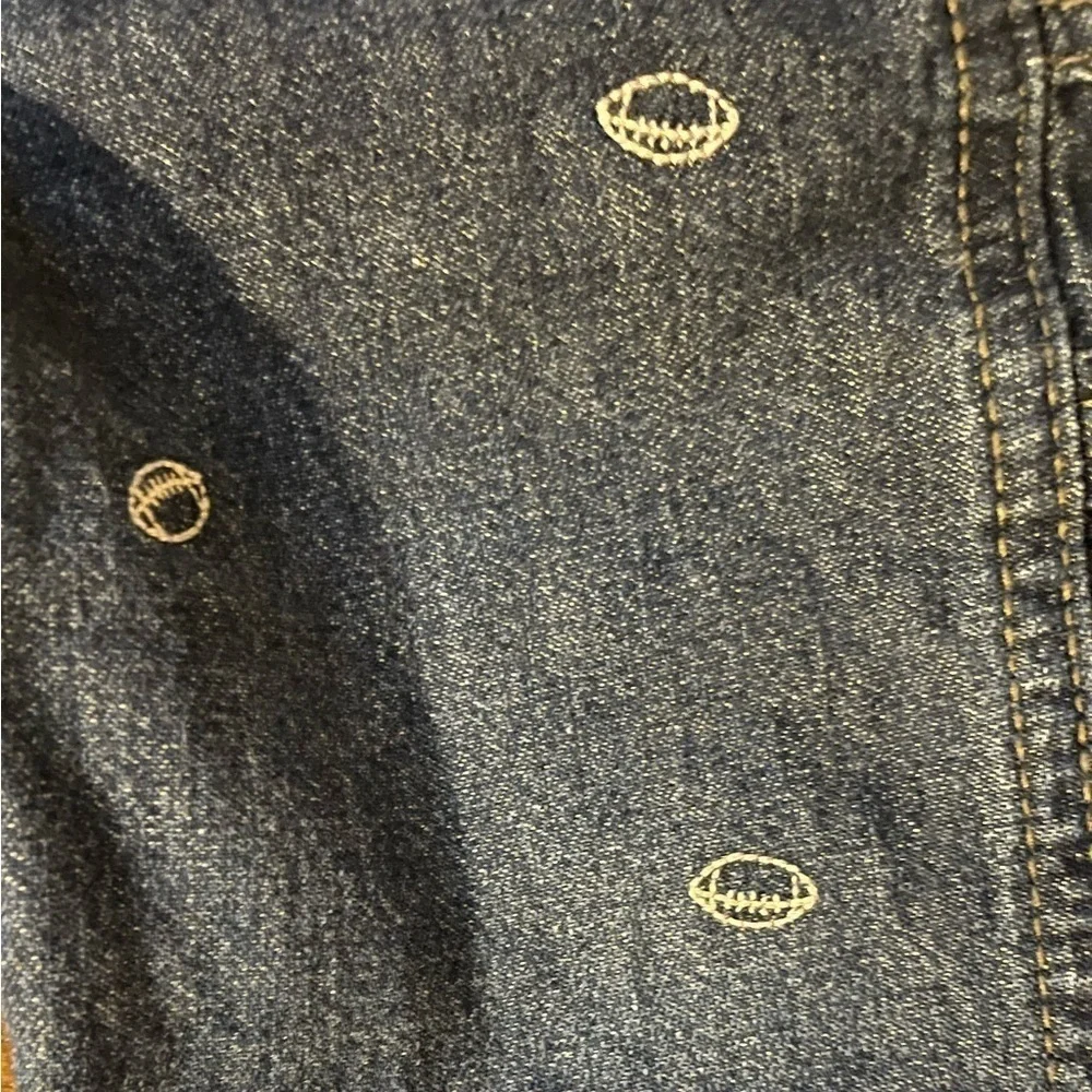 OshKosh B’Gosh | Denim Overalls with Footballs | 18 mo